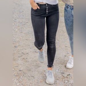 TNR Black High Rise Skinny Jeans Button Fly Distressed Hem Stretch Denim 2/26